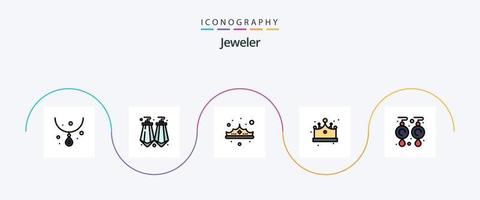 joyería línea lleno plano 5 5 icono paquete incluso gemas gorra. moda. joyas. corona vector