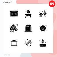 9 User Interface Solid Glyph Pack of modern Signs and Symbols of death heart disk balloon ecology Editable Vector Design Elements