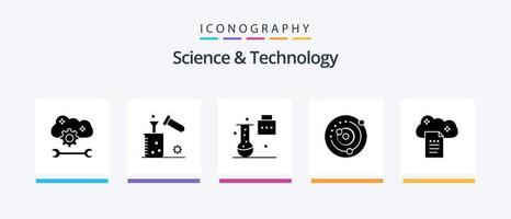 Science And Technology Glyph 5 Icon Pack Including planets orbiting. orbit. test tube. science portfolio. science education. Creative Icons Design vector