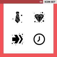 4 User Interface Solid Glyph Pack of modern Signs and Symbols of attire fast forward tie diamond clock Editable Vector Design Elements