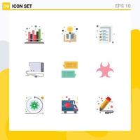 Flat Color Pack of 9 Universal Symbols of sound external light bulb card management Editable Vector Design Elements