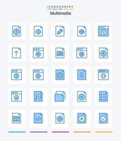 Creative Multimedia 25 Blue icon pack  Such As upload. document. pencil. search. app vector