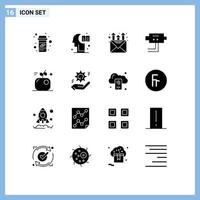 Modern Set of 16 Solid Glyphs and symbols such as science education mail apple protect Editable Vector Design Elements