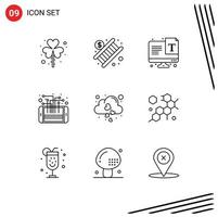 Group of 9 Outlines Signs and Symbols for smart phone stair mobile font Editable Vector Design Elements