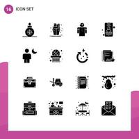 Group of 16 Solid Glyphs Signs and Symbols for body phone arms signal mobile Editable Vector Design Elements
