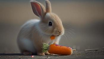 Conejo comiendo Zanahoria realista contento Pascua de Resurrección foto