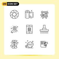 9 Thematic Vector Outlines and Editable Symbols of money bank presentation support help Editable Vector Design Elements