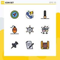 Universal Icon Symbols Group of 9 Modern Filledline Flat Colors of games friends brush cooperation fish Editable Vector Design Elements