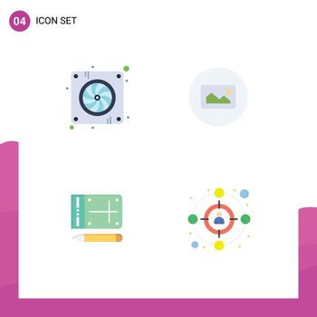 usuario interfaz paquete de 4 4 básico plano íconos de computadora lápiz hardware básico educación editable vector diseño elementos