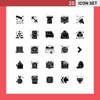 User Interface Pack of 25 Basic Solid Glyphs of connection firework beach celebrate analytics Editable Vector Design Elements