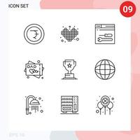 9 Universal Outlines Set for Web and Mobile Applications marketing cup service award greeting card Editable Vector Design Elements