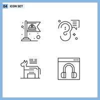 Mobile Interface Line Set of 4 Pictograms of communist donkey labour ear political Editable Vector Design Elements