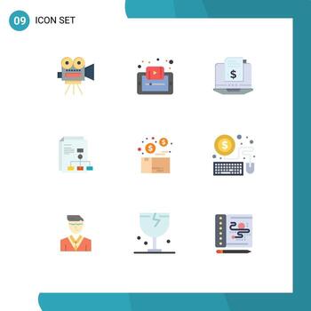 Pack of 9 creative Flat Colors of report graph smartphone presentation subscription model Editable Vector Design Elements