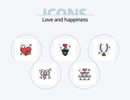 Love Line Filled Icon Pack 5 Icon Design. heart. light. coffee. flame. candle vector