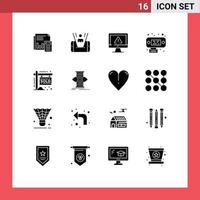 Pack of 16 Modern Solid Glyphs Signs and Symbols for Web Print Media such as connection internet mobile information computer Editable Vector Design Elements