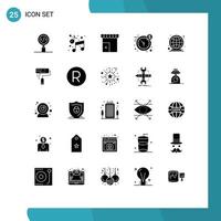 Pack of 25 creative Solid Glyphs of time dollar paint clock shop Editable Vector Design Elements