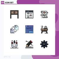 Pictogram Set of 9 Simple Filledline Flat Colors of document share user sharing privacy Editable Vector Design Elements