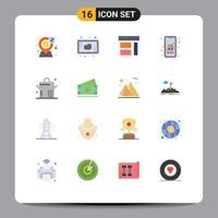 Group of 16 Flat Colors Signs and Symbols for online mobile communication device user Editable Pack of Creative Vector Design Elements