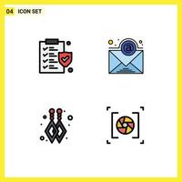 User Interface Pack of 4 Basic Filledline Flat Colors of document aperture email custom earrings photography Editable Vector Design Elements