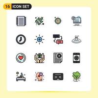 Modern Set of 16 Flat Color Filled Lines and symbols such as clock edit board report account Editable Creative Vector Design Elements