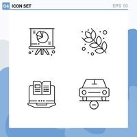 Pictogram Set of 4 Simple Filledline Flat Colors of chart book presentation flour car Editable Vector Design Elements