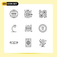 Universal Icon Symbols Group of 9 Modern Outlines of graphic creative flower georgian currency Editable Vector Design Elements