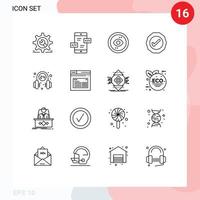 16 User Interface Outline Pack of modern Signs and Symbols of tick ok mobile logistic ui Editable Vector Design Elements