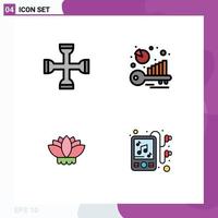 Pack of 4 Modern Filledline Flat Colors Signs and Symbols for Web Print Media such as cross flower tool benchmarking chinese Editable Vector Design Elements