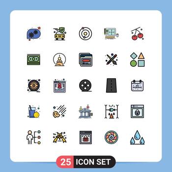 Universal Icon Symbols Group of 25 Modern Filled line Flat Colors of healthy cherry system web designing tool Editable Vector Design Elements