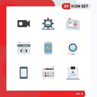 Pictogram Set of 9 Simple Flat Colors of mobile application application video data visualization analytics monitoring Editable Vector Design Elements