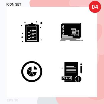 4 Universal Solid Glyphs Set for Web and Mobile Applications check list chart window os pie Editable Vector Design Elements