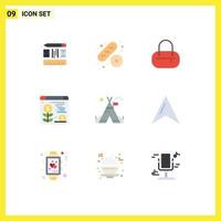 9 Thematic Vector Flat Colors and Editable Symbols of pointer location web american tent Editable Vector Design Elements
