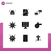 Set of 9 Vector Solid Glyphs on Grid for sport email link compose marine Editable Vector Design Elements