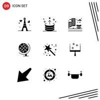 Modern Set of 9 Solid Glyphs and symbols such as stick globe up geography park Editable Vector Design Elements