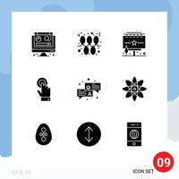 Pack of 9 creative Solid Glyphs of question answer advertisement technology touchscreen Editable Vector Design Elements