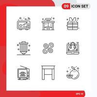 9 Universal Outlines Set for Web and Mobile Applications crypto currency programing lifejacket pencil design Editable Vector Design Elements