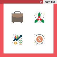 Group of 4 Modern Flat Icons Set for digital management bag mistletoe up Editable Vector Design Elements