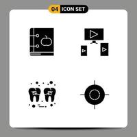 4 User Interface Solid Glyph Pack of modern Signs and Symbols of apple filling knowledge video tooth Editable Vector Design Elements