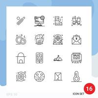 Universal Icon Symbols Group of 16 Modern Outlines of crockery search site binoculars safety Editable Vector Design Elements