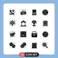 Set of 16 Modern UI Icons Symbols Signs for lantern international news computer global news mobile Editable Vector Design Elements