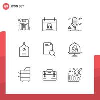 Outline Pack of 9 Universal Symbols of file search pilgrim tag price Editable Vector Design Elements