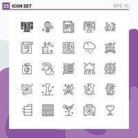 25 Thematic Vector Lines and Editable Symbols of sun education transport coding computer Editable Vector Design Elements