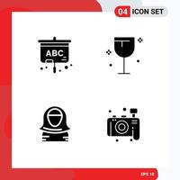 4 User Interface Solid Glyph Pack of modern Signs and Symbols of projector character drinks wine islam Editable Vector Design Elements