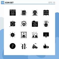 Group of 16 Modern Solid Glyphs Set for plug eco location board location Editable Vector Design Elements