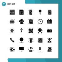 Set of 25 Vector Solid Glyphs on Grid for business children app child calling Editable Vector Design Elements