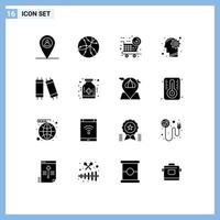 Modern Set of 16 Solid Glyphs Pictograph of light halogen new item solution mind Editable Vector Design Elements