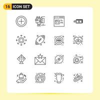 16 User Interface Outline Pack of modern Signs and Symbols of currency flow code business html Editable Vector Design Elements