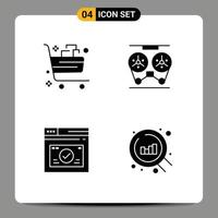 4 Thematic Vector Solid Glyphs and Editable Symbols of basket reel commerce player secure Editable Vector Design Elements