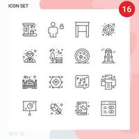 Pack of 16 Modern Outlines Signs and Symbols for Web Print Media such as science person padlock user audience Editable Vector Design Elements