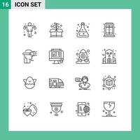 16 Universal Outlines Set for Web and Mobile Applications technology head lab window home Editable Vector Design Elements